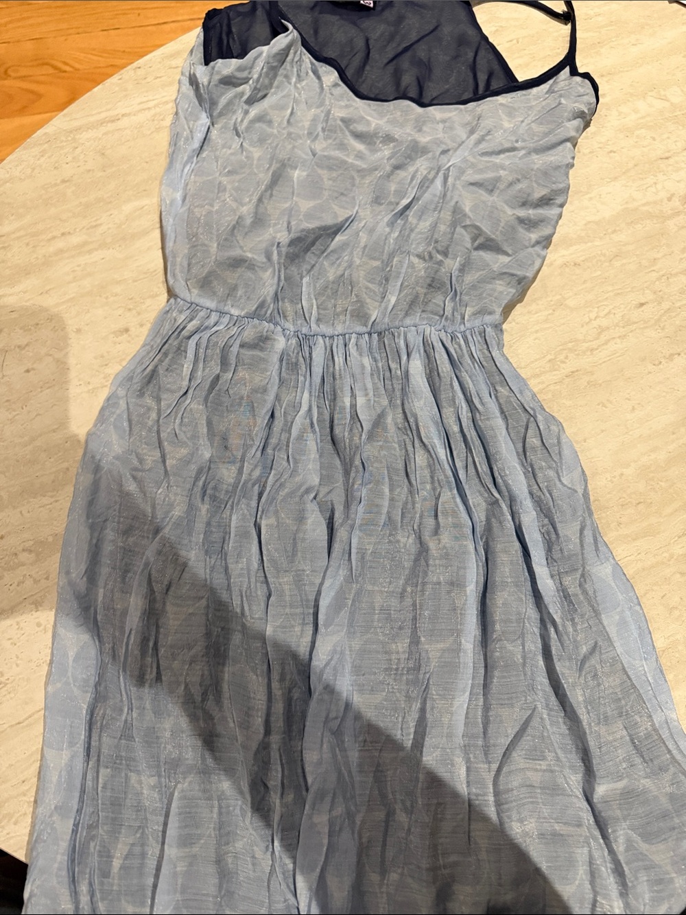 Light Blue Sleeveless Summer Dress with Sheer Yoke